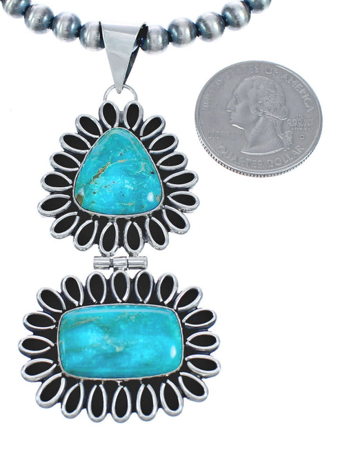 Old Pawn Sterling Silver Turquoise Navajo Bead Necklace KX121316